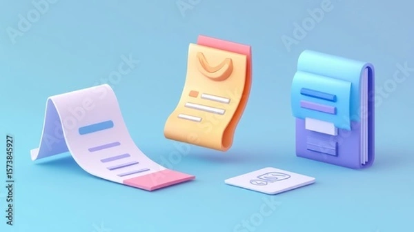 Fototapeta Illustrative Representation of Finance and Accounting Documents in Pastel Tones