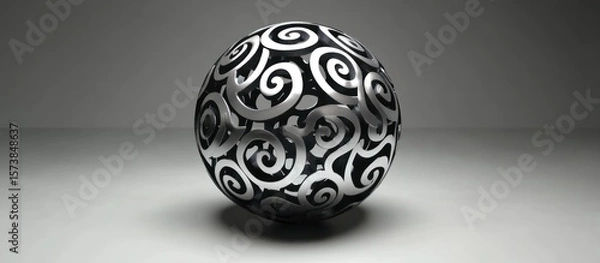Fototapeta Intricate Spherical Ornament: A Symphony of Metallic Swirls in a Harmonious Design
