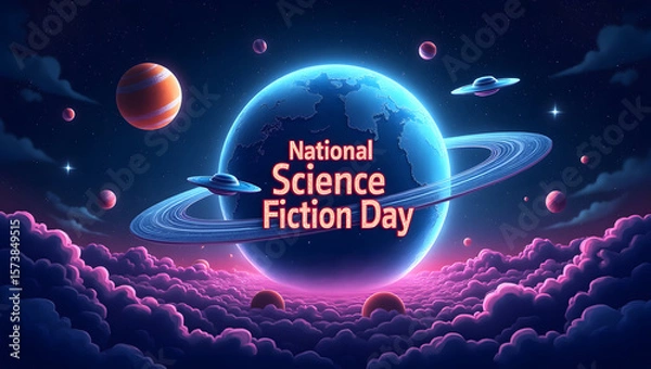 Obraz A vibrant, futuristic illustration celebrating National Science Fiction Day