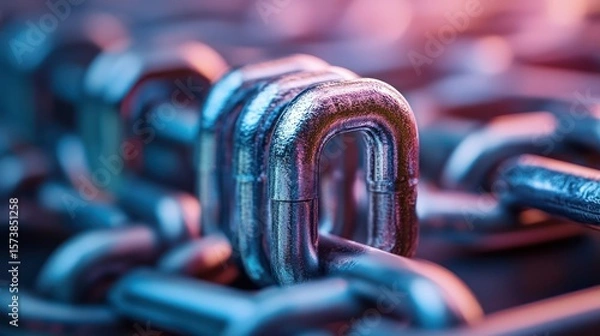 Obraz Metallic chain links with a futuristic aesthetic offering a robust connection