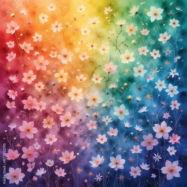 Fototapeta Abstract colorful flower background illustration with a seamless floral and star pattern design