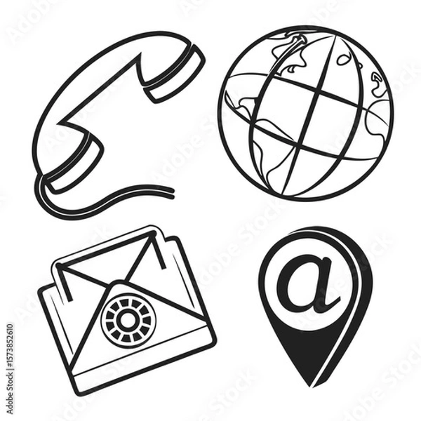 Fototapeta Global communication icons telephone email globe and at symbol