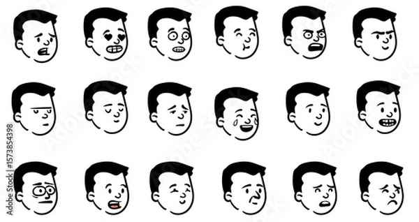 Fototapeta Clean Male Face Vectors with Neutral Expressions – Sketch Style