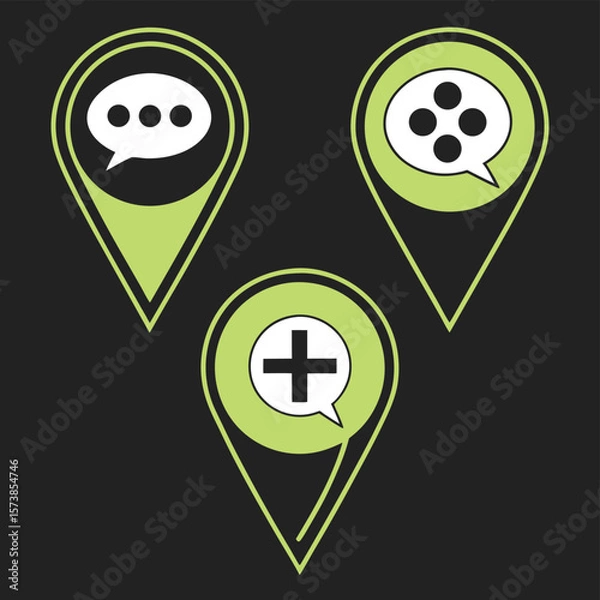 Fototapeta Lime green location markers with speech bubbles