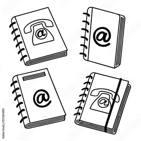 Fototapeta Line art vector of address books featuring telephone and email symbols