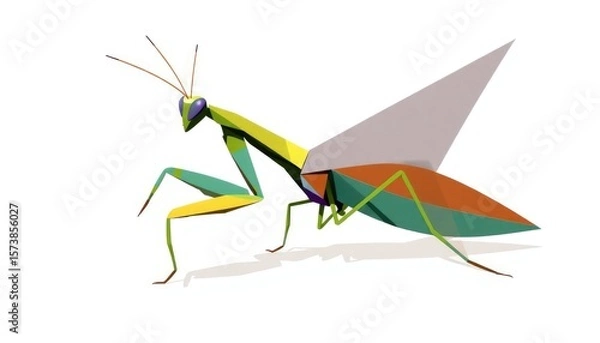 Fototapeta Cubist-style interpretation of a praying mantis composed of abstract geometric shapes and fragmented angles 2
