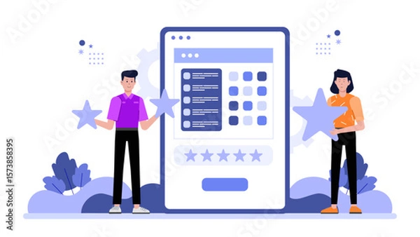 Fototapeta Startup using NPS survey to collect user feedback flat vector illustration