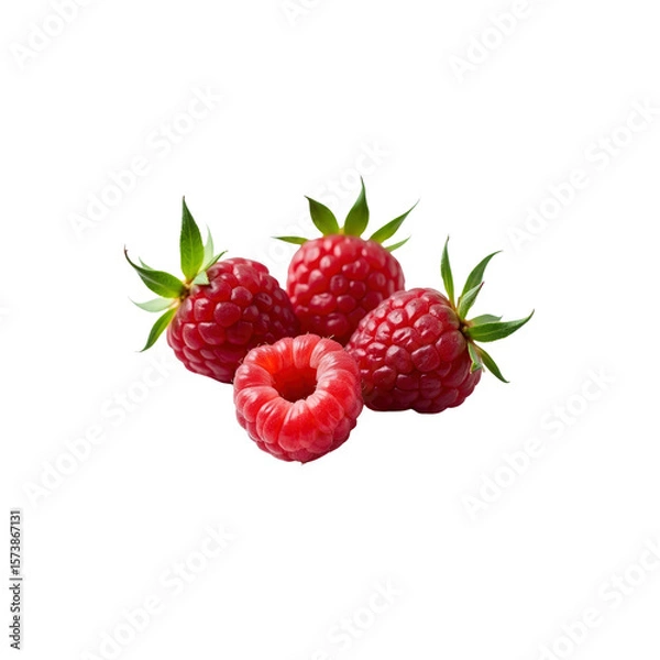 Fototapeta Fresh Raspberries Close-up Juicy Red Berries on Transparent Background