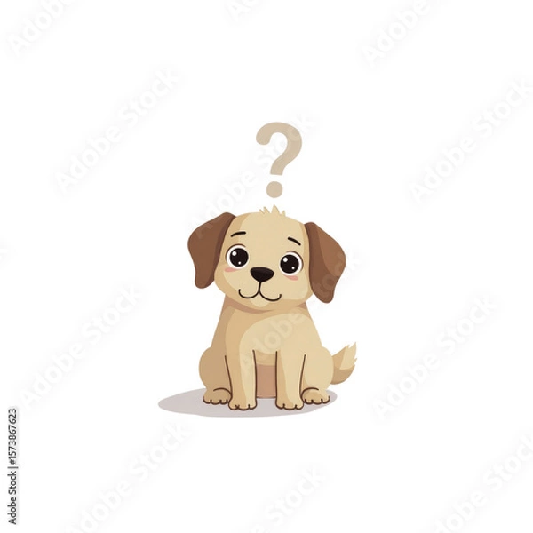 Fototapeta Cute Puppy with Question Mark - Curious Canine Illustration