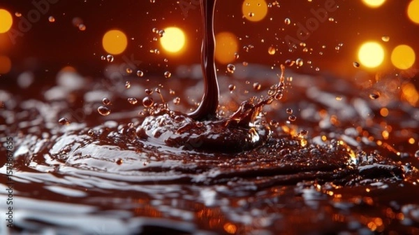 Obraz Rich, dark chocolate pouring, creating a splash with bokeh background.