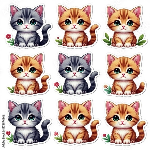 Fototapeta Set of cute cartoon kittens in different colors