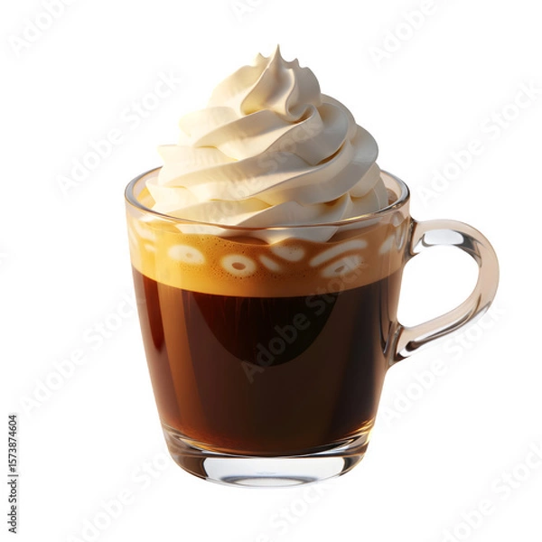 Fototapeta Vienna coffee. A cup of coffee topped with whipped cream, set against a white background. Enjoying coffee as a culinary experience.