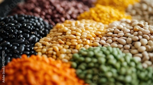 Fototapeta Colorful Assortment of Dried Beans and Grains in Natural Setting