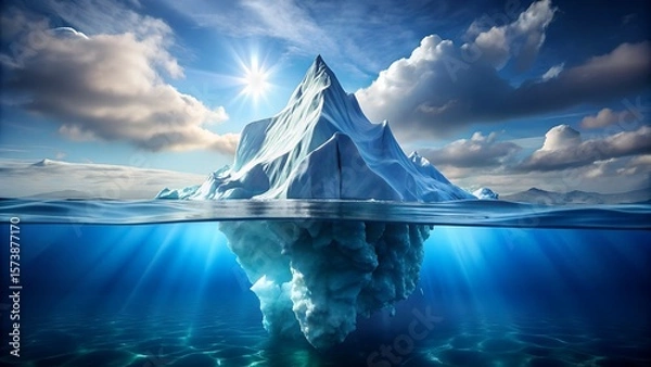 Obraz Photo of a majestic iceberg floats in the frigid ocean, its reflection creating a stunning underwater and abovewater scene