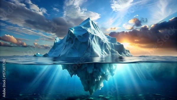 Obraz Photo of a majestic iceberg floats in the ocean, its reflection visible in the clear water