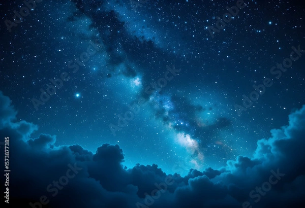 Obraz Stunning Milky Way Galaxy Night Sky with Star Clusters and Cosmic Clouds Illuminated in Deep Blue and White Light