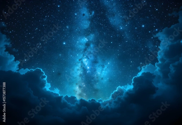 Obraz Stunning Milky Way Galaxy Night Sky with Star Clusters and Cosmic Clouds Illuminated in Deep Blue and White Light