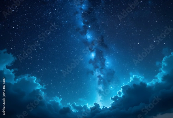 Obraz Stunning Milky Way Galaxy Night Sky with Star Clusters and Cosmic Clouds Illuminated in Deep Blue and White Light