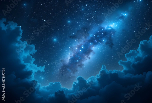 Obraz Stunning Milky Way Galaxy Night Sky with Star Clusters and Cosmic Clouds Illuminated in Deep Blue and White Light