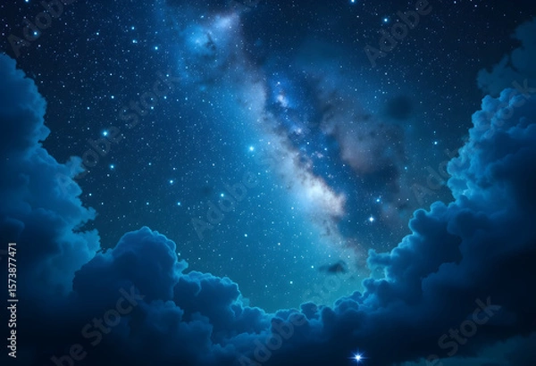 Obraz Stunning Milky Way Galaxy Night Sky with Star Clusters and Cosmic Clouds Illuminated in Deep Blue and White Light