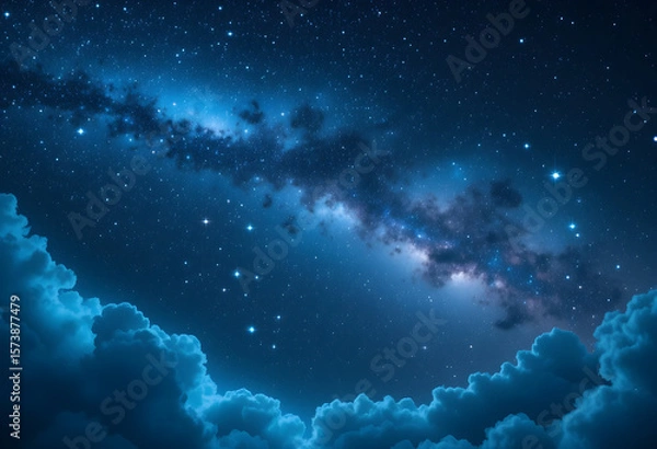 Obraz Stunning Milky Way Galaxy Night Sky with Star Clusters and Cosmic Clouds Illuminated in Deep Blue and White Light