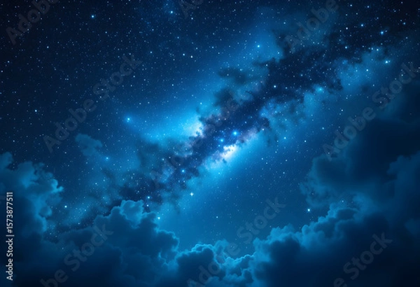 Obraz Stunning Milky Way Galaxy Night Sky with Star Clusters and Cosmic Clouds Illuminated in Deep Blue and White Light