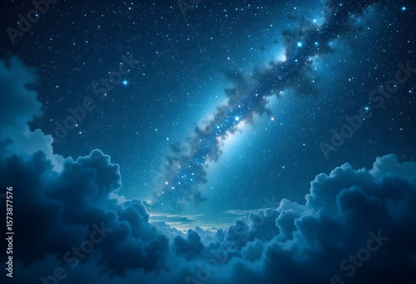 Obraz Stunning Milky Way Galaxy Night Sky with Star Clusters and Cosmic Clouds Illuminated in Deep Blue and White Light