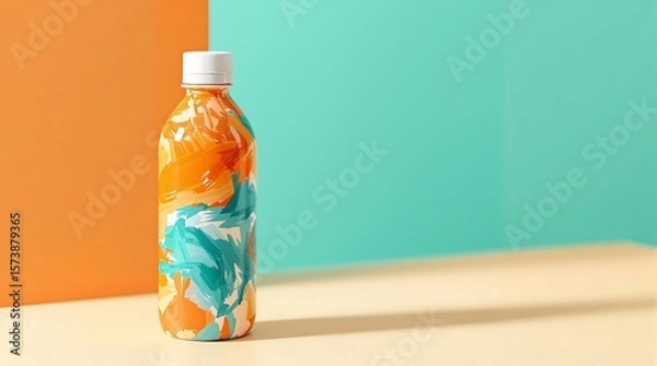 Fototapeta Colorful painted water bottle mockup product shot for branding and packaging design presentation template