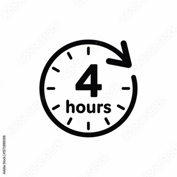 Fototapeta Four Hour Clock Icon Symbolizing Time Duration and Deadline