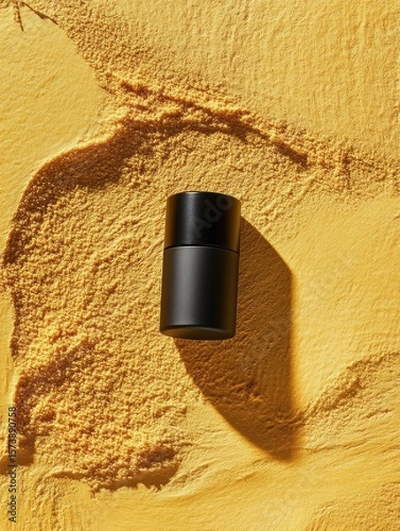 Fototapeta Black Container on Yellow Texture Background for Modern Aesthetic