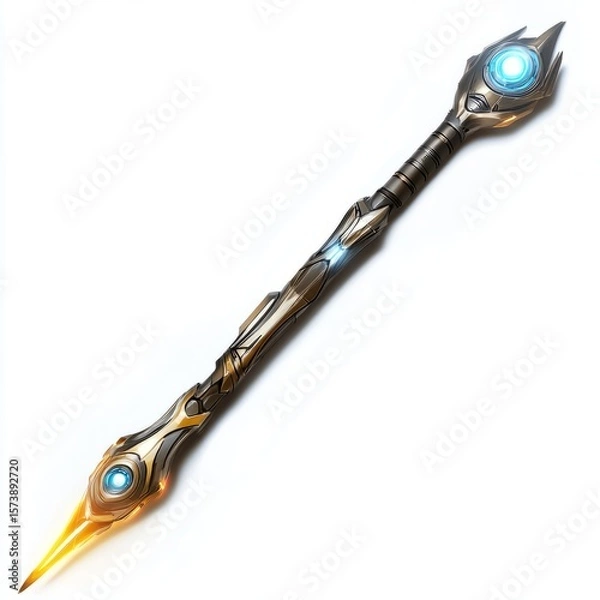 Fototapeta Fantasy staff magic wand weapon sorcerer wizard mage power energy artifact rpg game asset design illustration