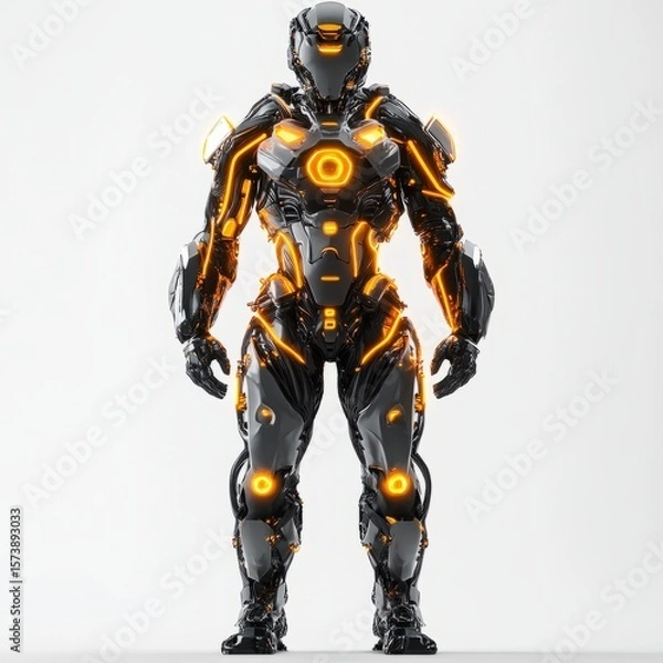 Fototapeta Futuristic robot armor suit concept art design with glowing lights for scifi and gaming projects