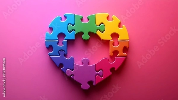 Fototapeta Colorful puzzle pieces forming a heart shape.