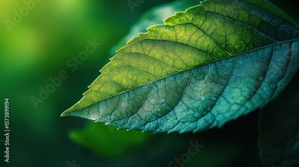 Fototapeta Close-up of a Green Leaf with Intricate Texture and Detail