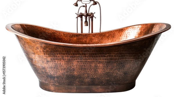 Fototapeta Metallic copper bathtub with hammered texture and antique finish, background isolated on a Transparent background, PNG file.