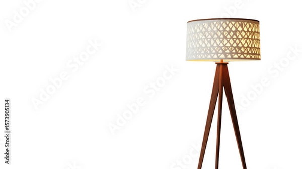 Fototapeta Mid-century modern floor lamp with geometric shade and sleek lines, background isolated on a Transparent background, PNG file.