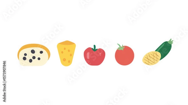 Fototapeta Minimalist design of five food groups with modern icons background isolated on a Transparent background, PNG file.