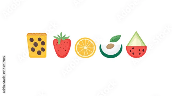 Fototapeta Minimalist design of five food groups with modern icons background isolated on a Transparent background, PNG file.