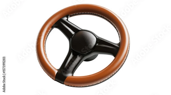 Fototapeta Modern car steering wheel with leather cover background isolated on a Transparent background, PNG file.