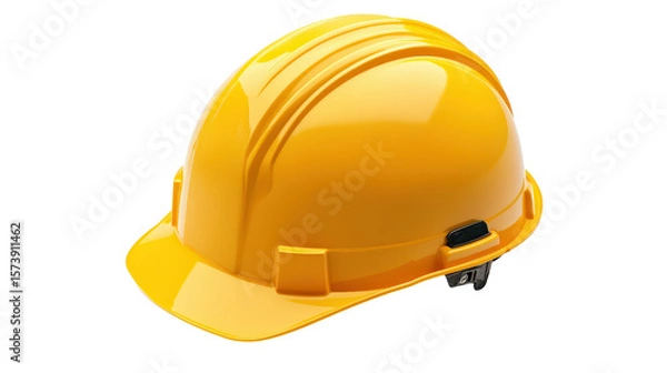 Fototapeta Modern construction helmet, yellow color, high-resolution photo, background isolated on a Transparent background, PNG file.