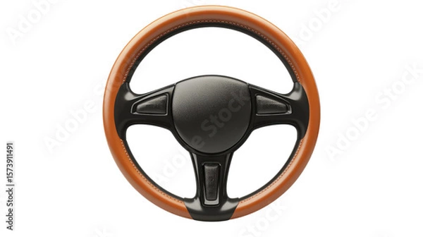 Fototapeta Modern car steering wheel with leather cover background isolated on a Transparent background, PNG file.