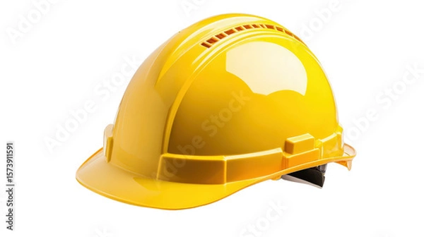Fototapeta Modern construction helmet, yellow color, high-resolution photo, background isolated on a Transparent background, PNG file.