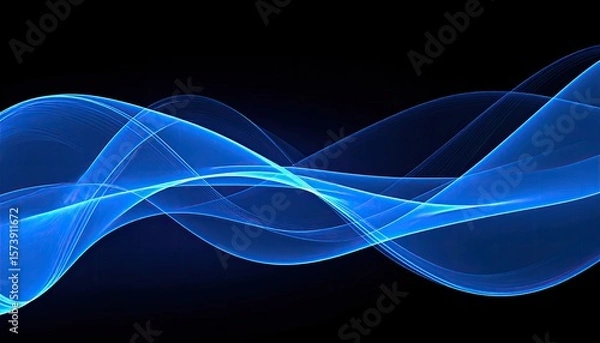 Fototapeta Abstract blue wavy lines on black background (1)
