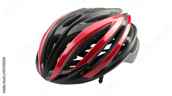 Fototapeta Modern cycling helmet with aerodynamic vents and straps, background isolated on a Transparent background, PNG file.
