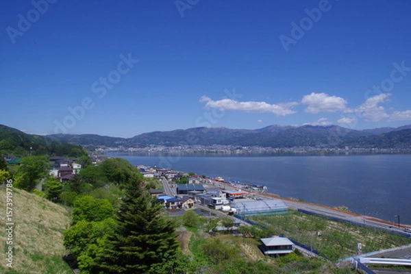 Obraz サービスエリアから見た、諏訪湖の風景
