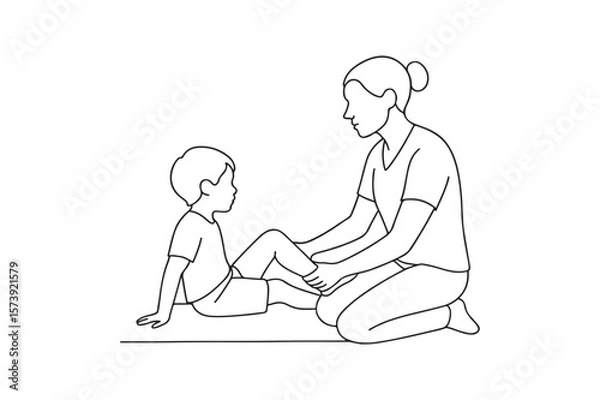Fototapeta Child physiotherapy continuous one line drawing minimalism design