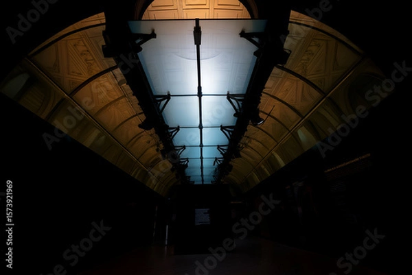 Obraz Arched Ceiling Interior with Unique Lighting and Shadow Patterns for Background. Mock up promotion information for marketing announcements and details, blank white space