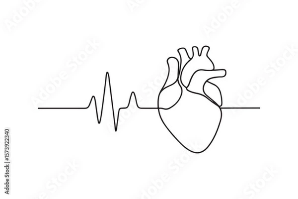 Fototapeta Heart health continuous one line drawing minimalism design