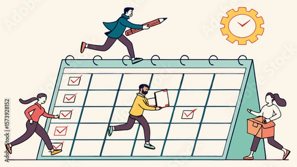 Fototapeta Vector Efficient teamwork and planning are illustrated this vector image, showcasing individuals