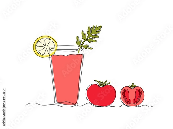 Obraz Abstract Bloody Mary cocktail and tomato.  continuous single line art drawing sketch, logo